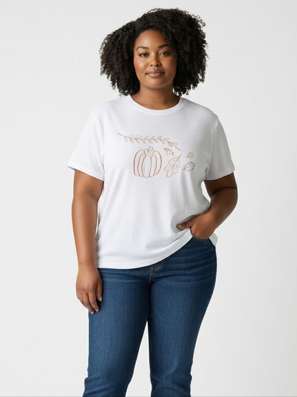 Women's White Pumpkin Graphic Fall Autumn Seasonal  Short Sleeved Tee